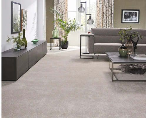 Percy beige FB92 gekreukt velours tapijt, 400 cm breed (per meter verkocht)