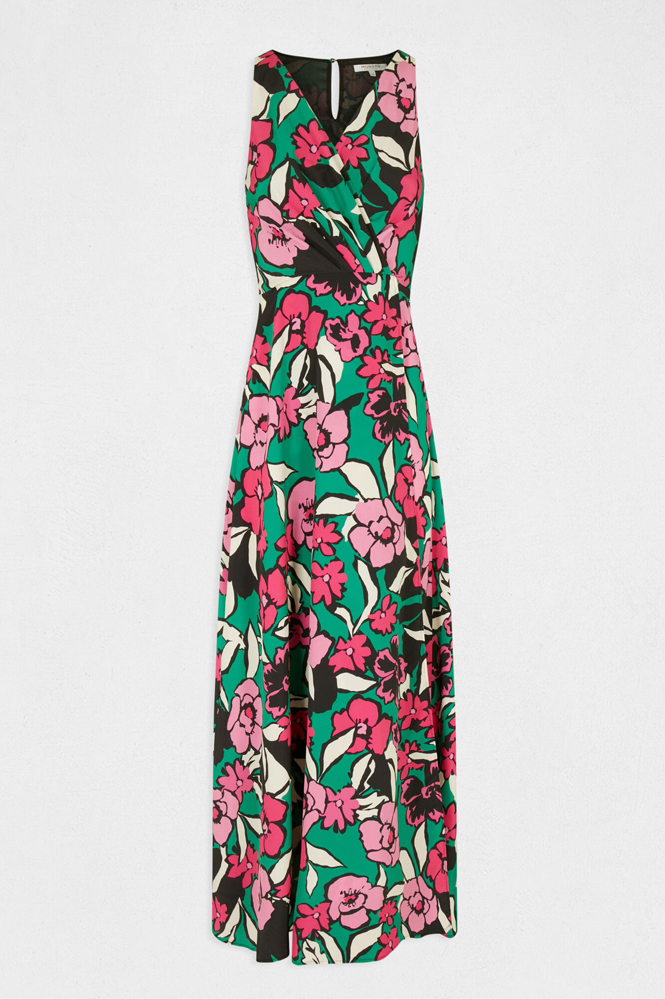 Vestido longo evasê com estampa floral - Multicolorido