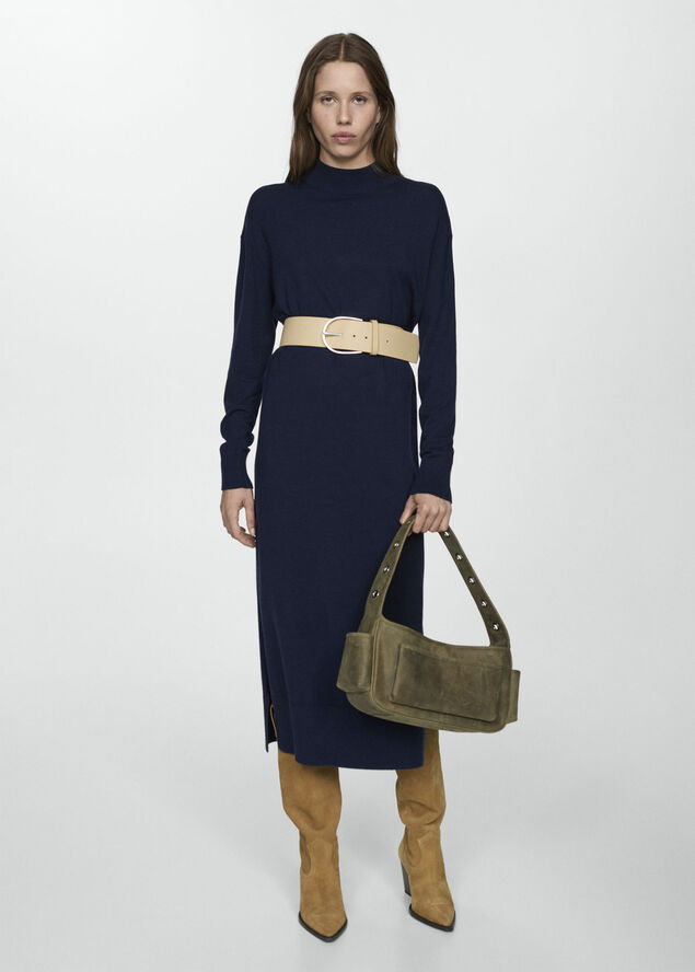 MANGO Round-neck knitted dress Navy