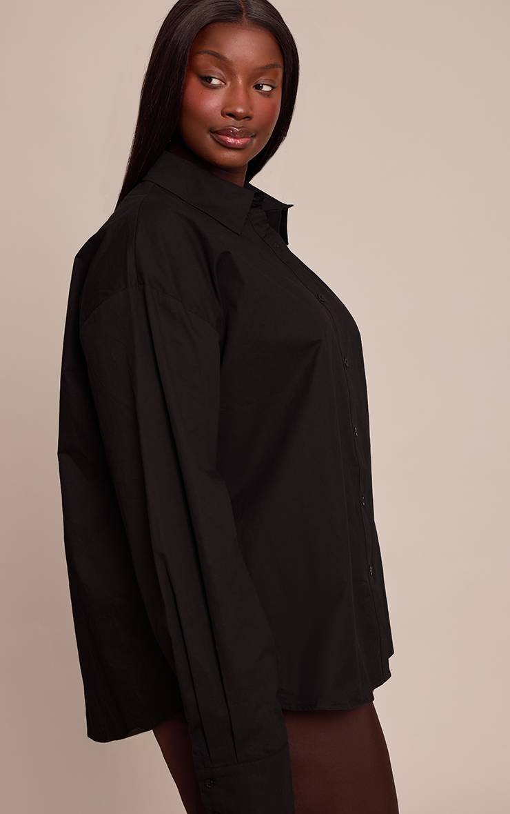 Noir Chemise Cintrée En Coton Plus À Multiples Boutons