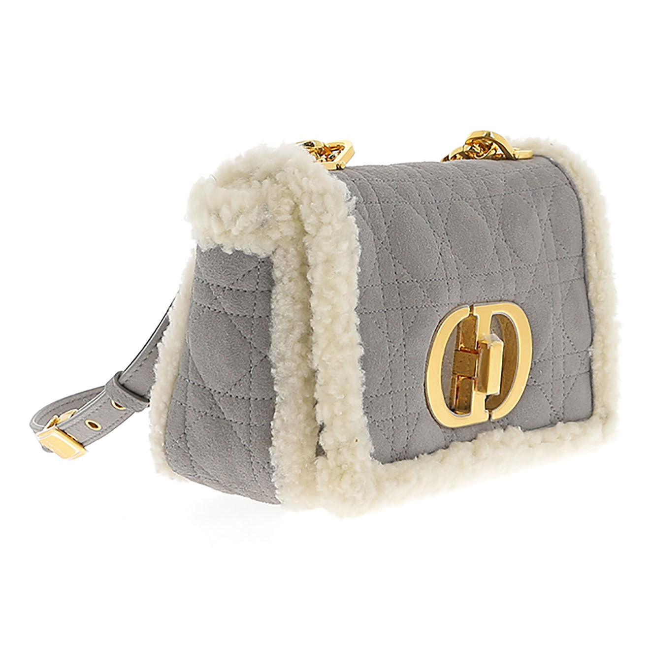 Dior Sac bandoulière Caro en Cuir effet daim & Laine gris - Très bon état - L.21 cm