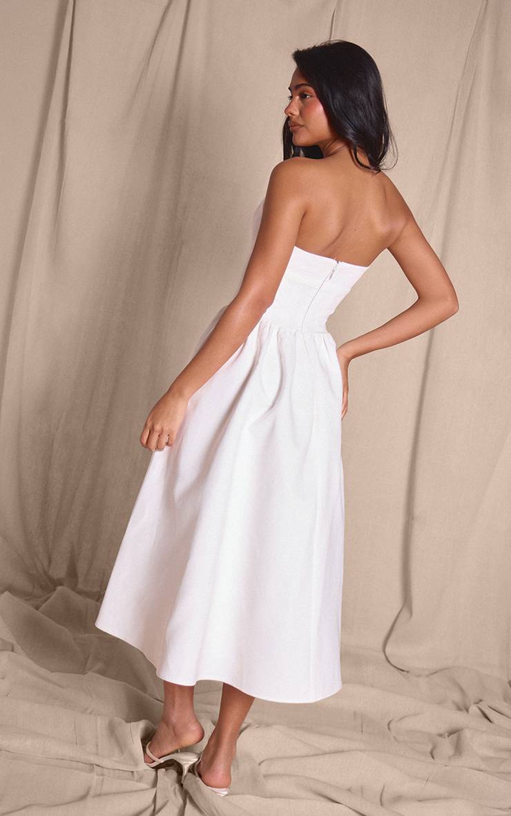 Blanc Robe Midi Patineuse Bustier À Buste Pointu En Tissu Tissé Premium