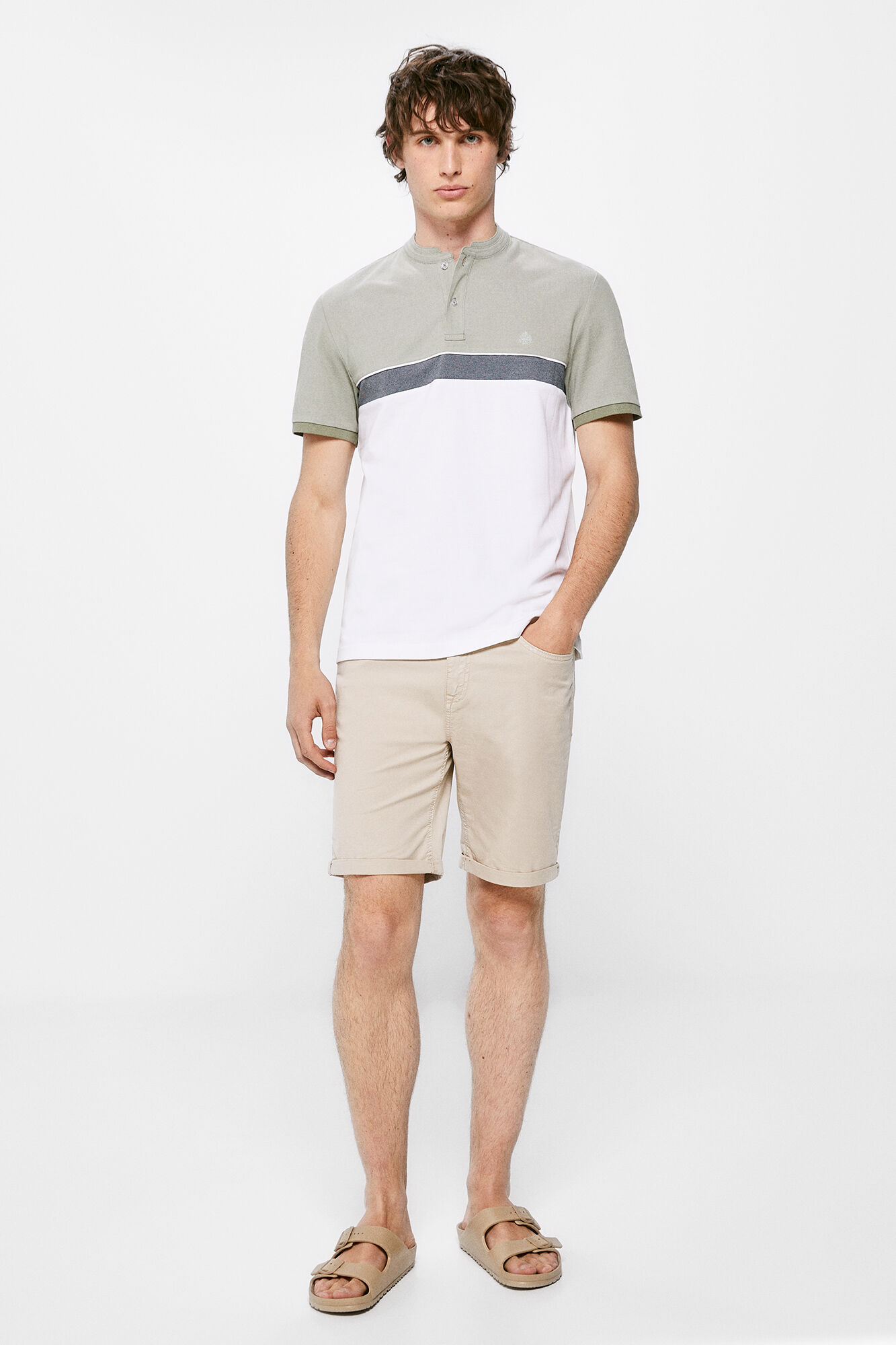 Camisa polo oxford slim tricolor - cáqui escuro
