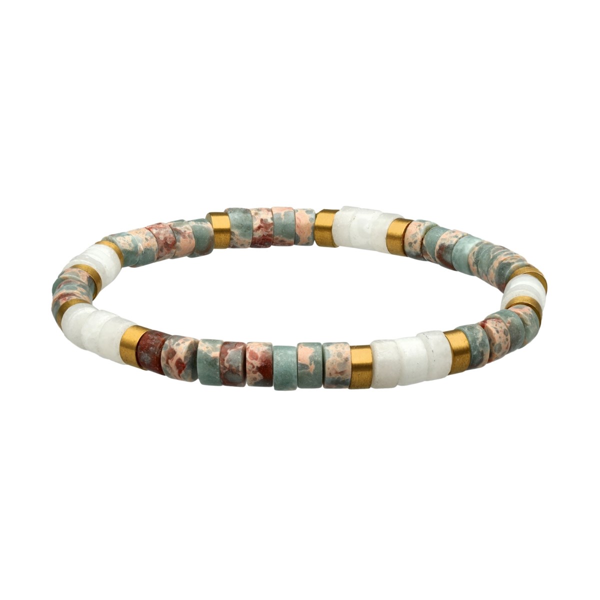 Bracelet Perles Heishi Jaspe Bleu Impérial Jaspe Blanc-XS-14cm