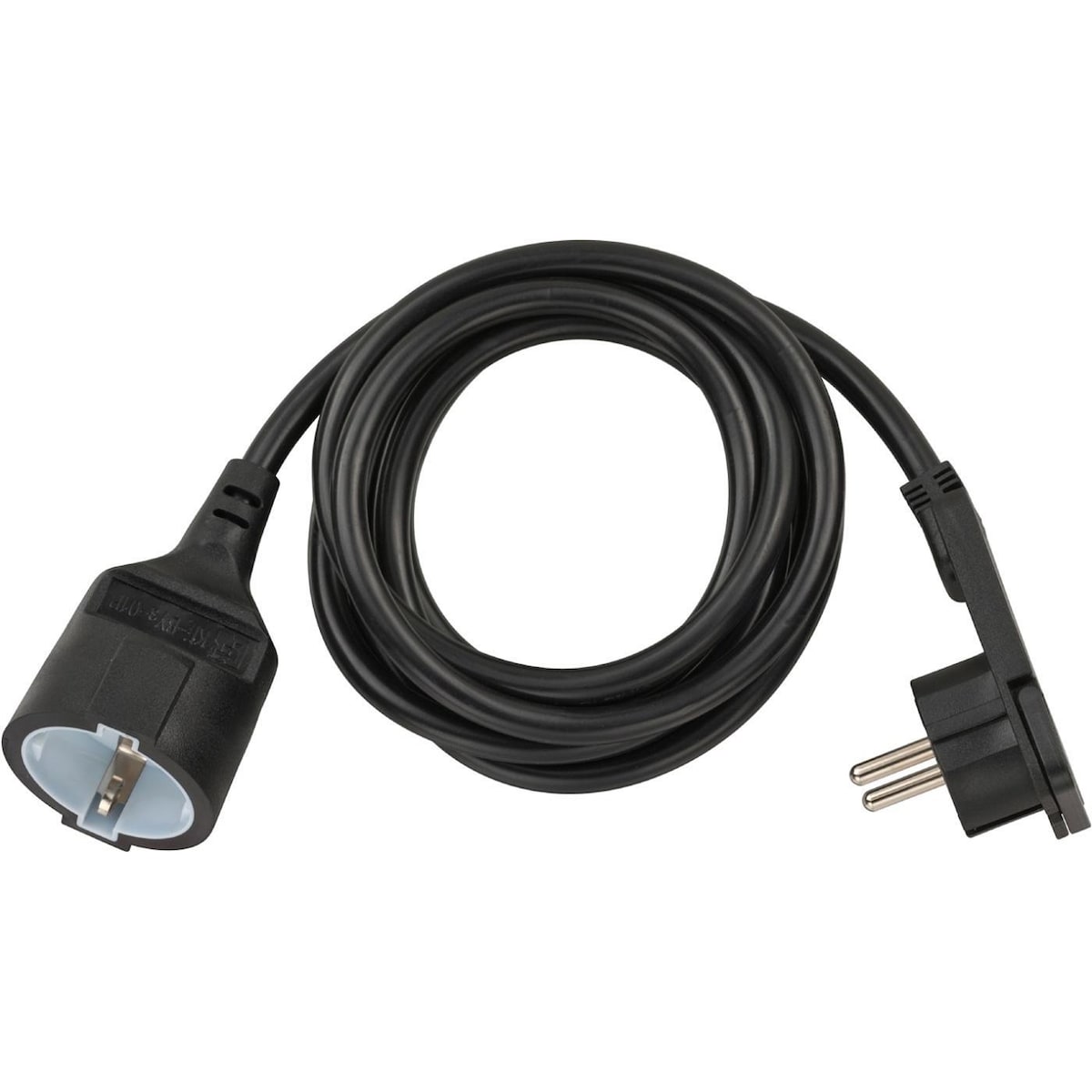 Plast skjøteledning med flat plugg (skjøteledning flat for innside med 2m kabel) sort