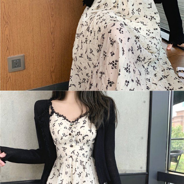 Metonymph - Spaghettibandjes bloemenprint midi A-lijn jurk / vest
