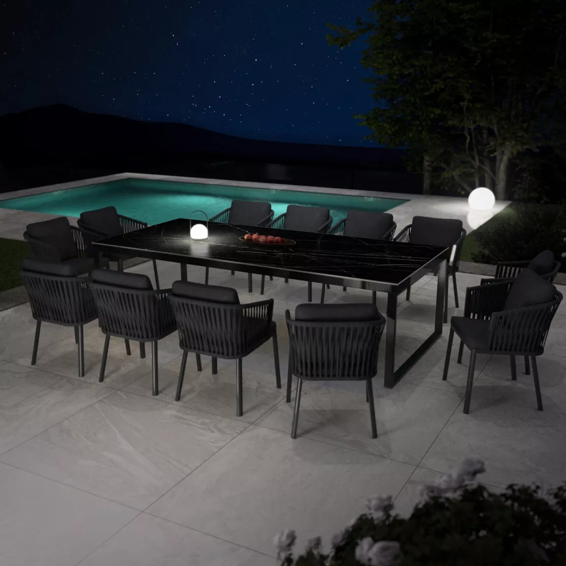Table de jardin en aluminium et céramique 12 places (260 x 120 cm) Kore Noir marbré