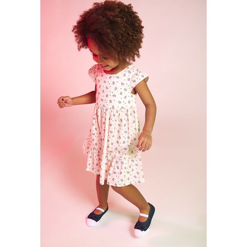 Robe manches courtes en popeline avec dos fantaisie pour bébé fille - Ecru