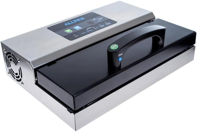 Vakuumierer/Vakuumiermaschine P 355 von ALLPAX - inkl. 100 Vakuumbeutel 20 x 30 cm (strukturiert) - 97% Vakuumleistung - 5 mm breite Schweißnaht - mit Puls-System für druckempfindliche Produkte
