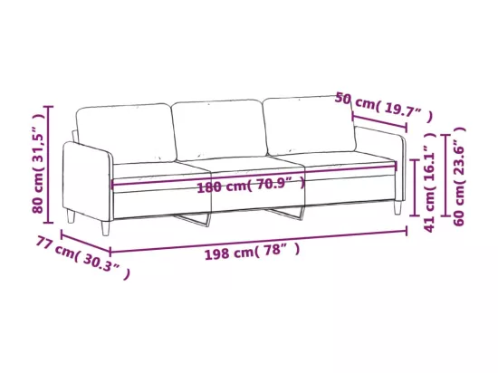Canapé à 3 places Gris foncé 180 cm Tissu