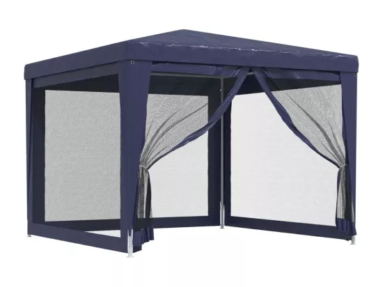 Tente de fête avec 4 parois latérales en maille Bleu 3x3 m PEHD