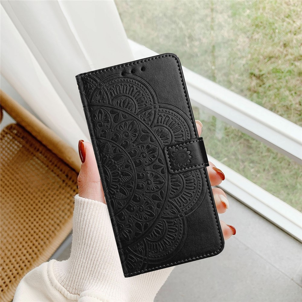 iPhone Air Leder Tasche Wallet - Mandala Flowers Imprint - Schwarz
