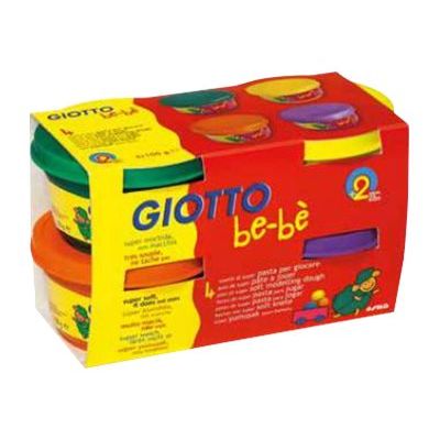 GIOTTO be-bè - pâte à modeler - 4 pots Jaune, Orange, Vert, Violet -100gr