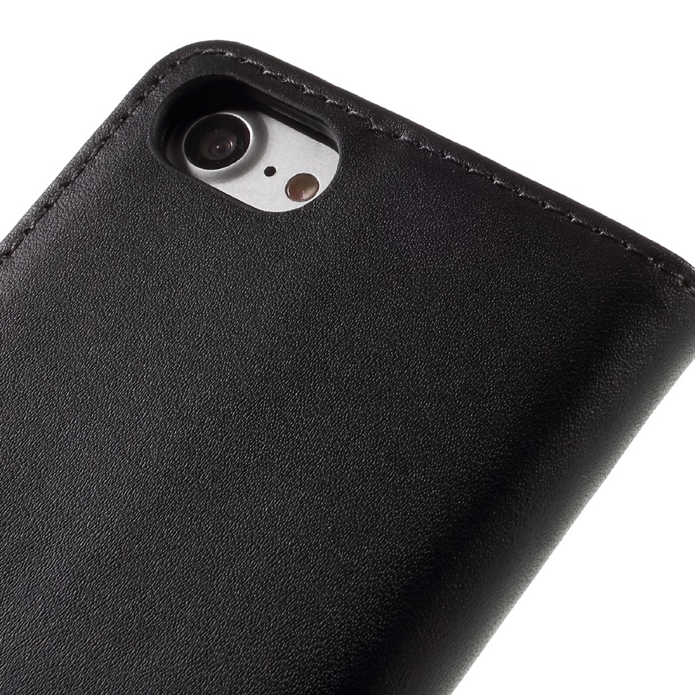 iPhone SE (2022/2020) / 8 / 7 Echtleder Tasche Flip Cover mit Karten Etui - Schwarz