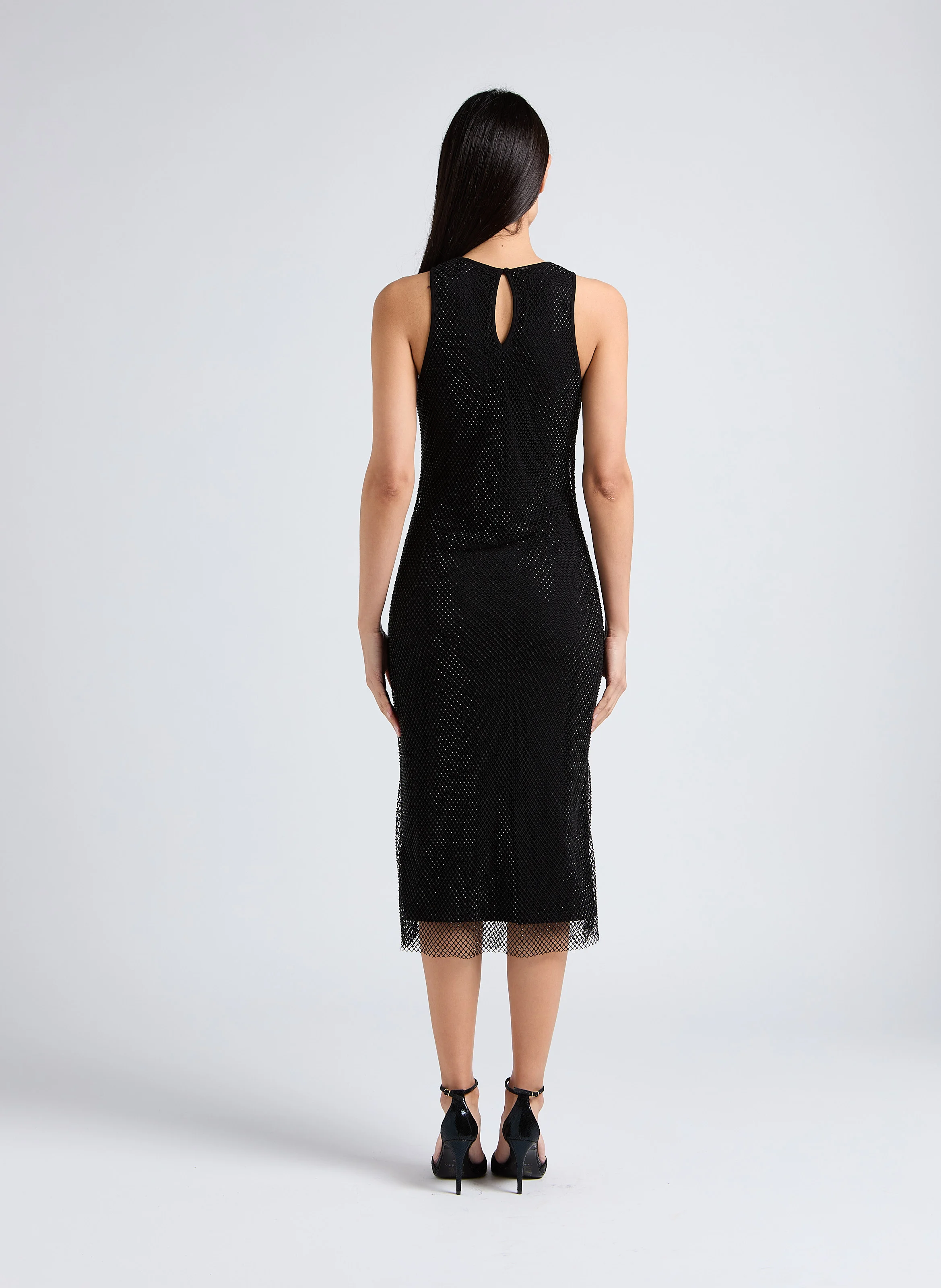 Robe longue moulante à col rond | Noir