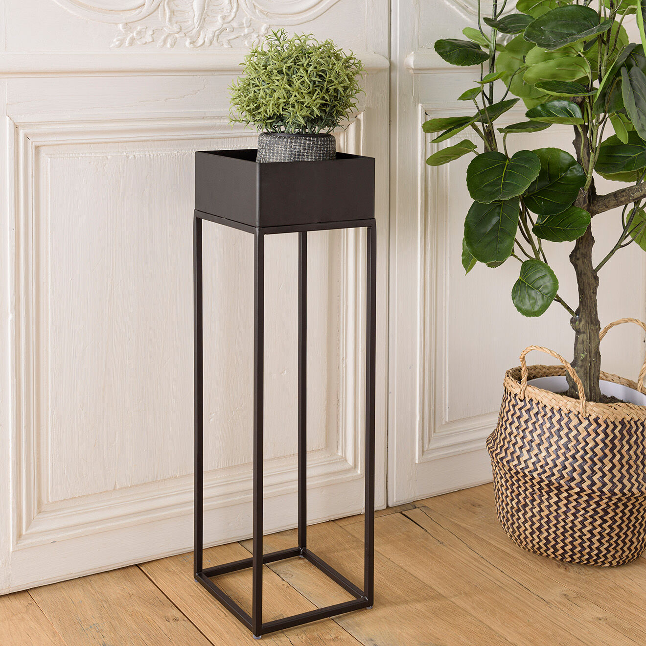 Macabane Sellette carrée / porte-plantes Mm Daly noir - 18x18x60 cm