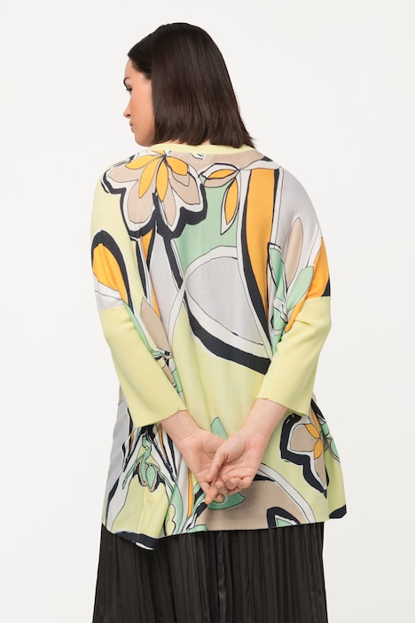 Pullover, florales Muster, Oversized, Rundhals, 3/4-Arm