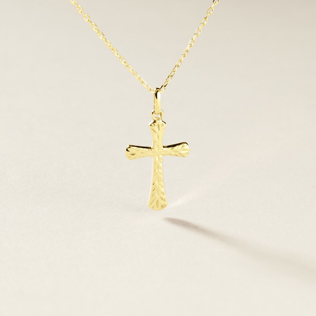 Pendentif Bathilde Croix Striee Or Jaune
