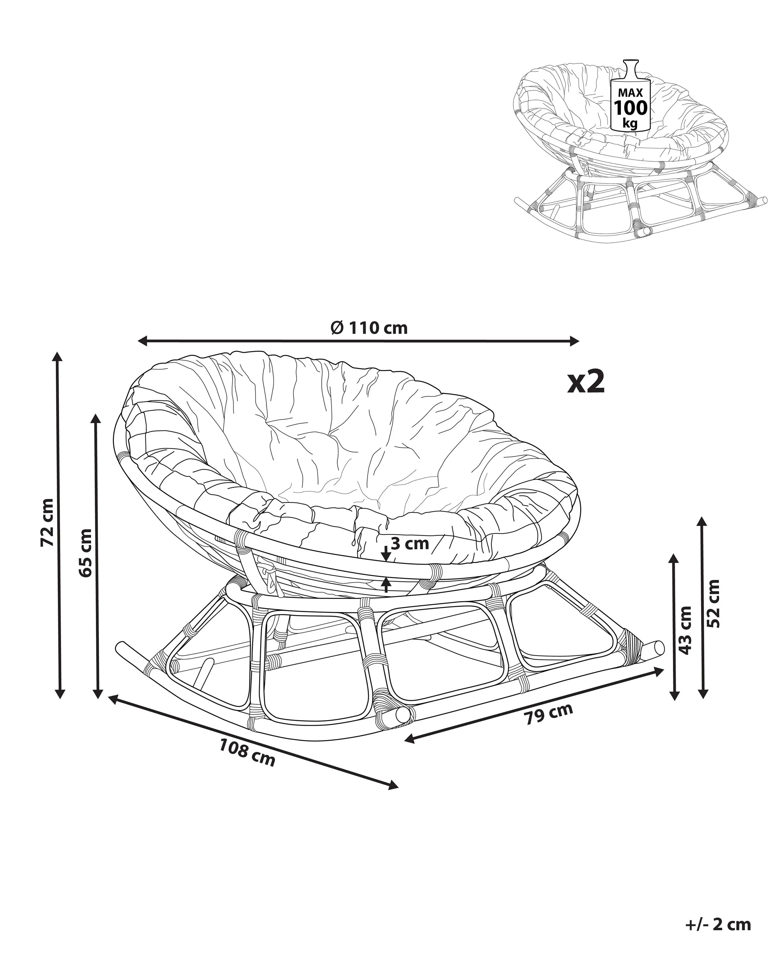 Set van 2 schommelstoelen ORVIETO Rotan Natuurlijk