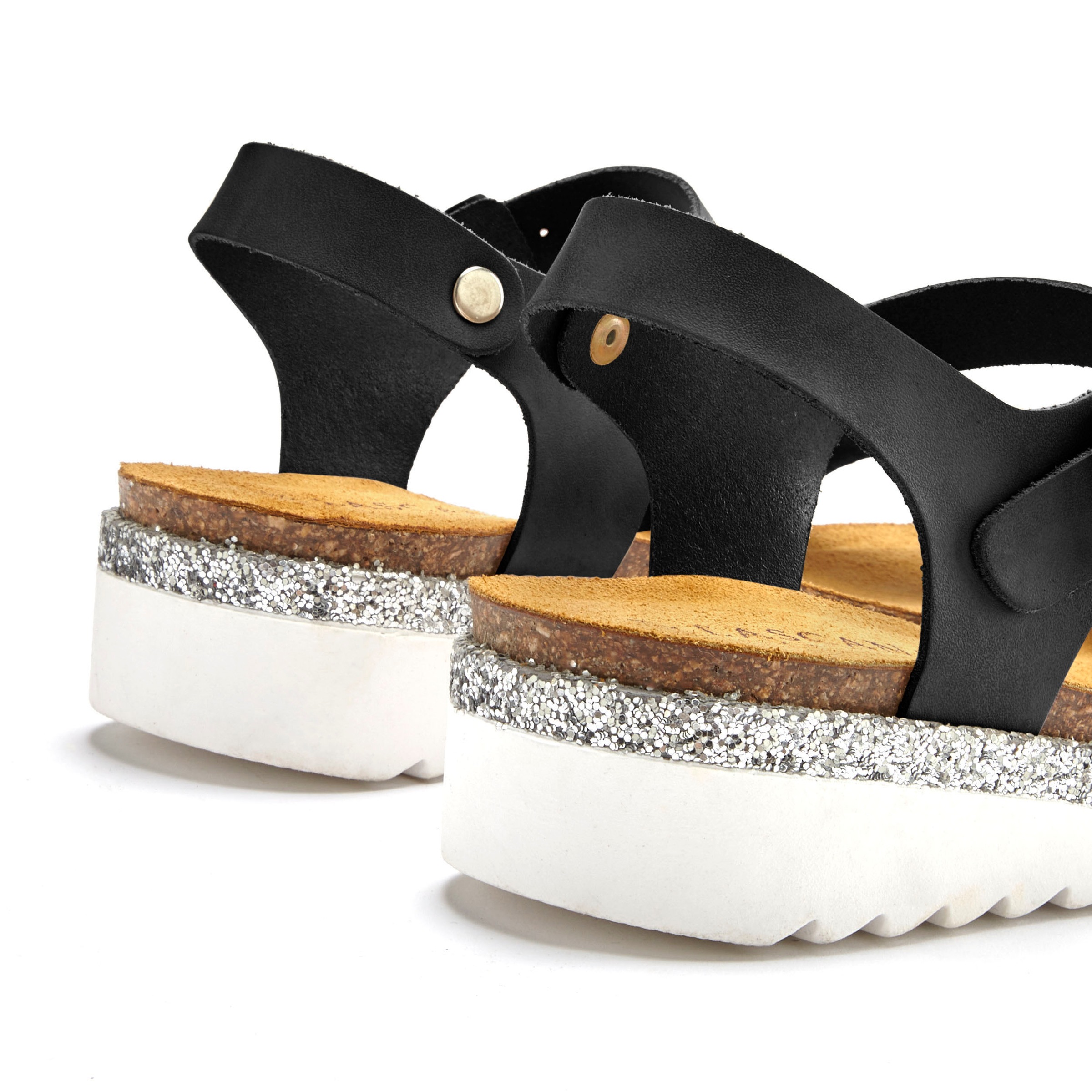LASCANA Riemchensandalette  Sandale, Sommerschuh aus Leder mit Korkfussbett und leichtem Keilabsatz