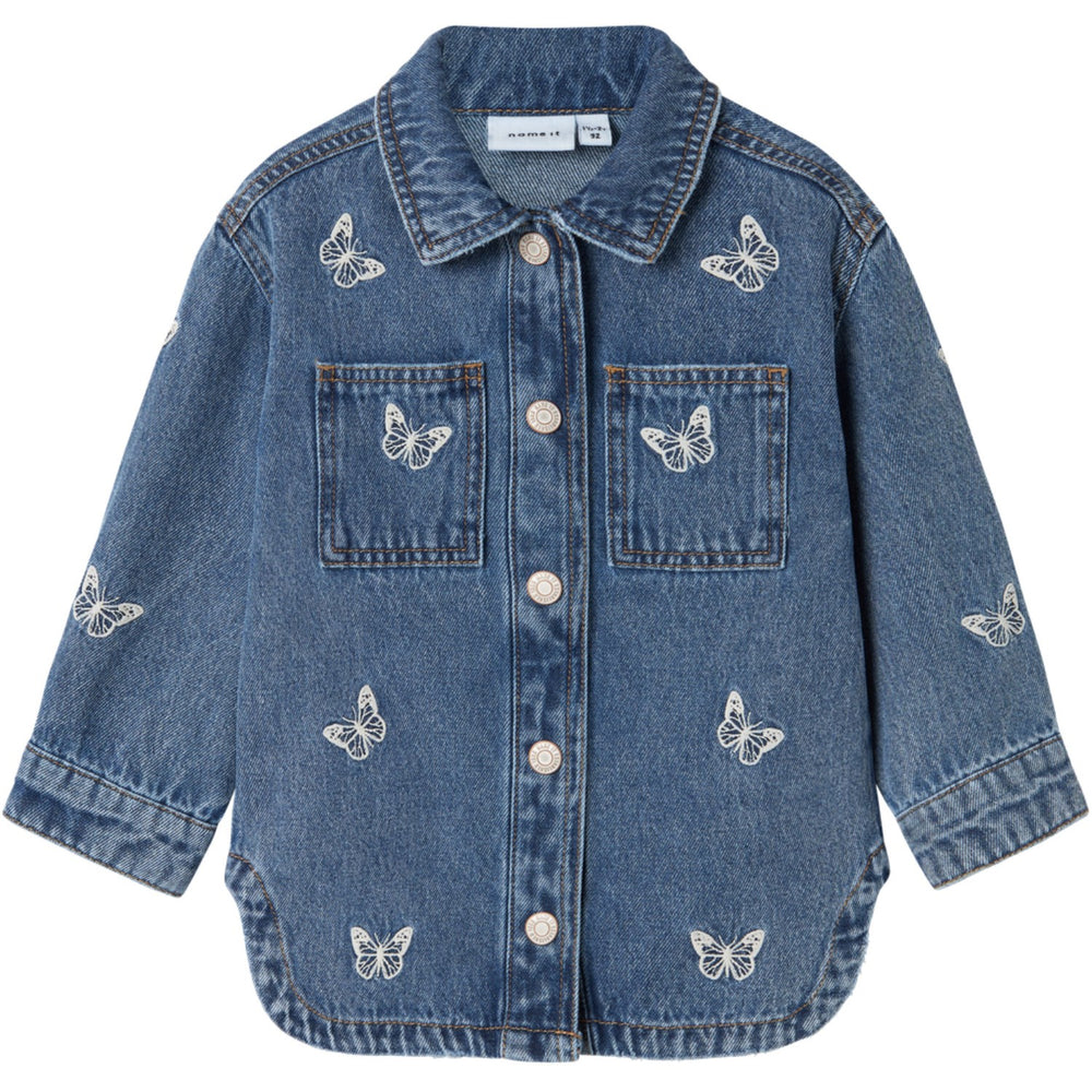 Køb Name It Medium Blue Denim Butterfly Nina Embroidery Denim Jakke
