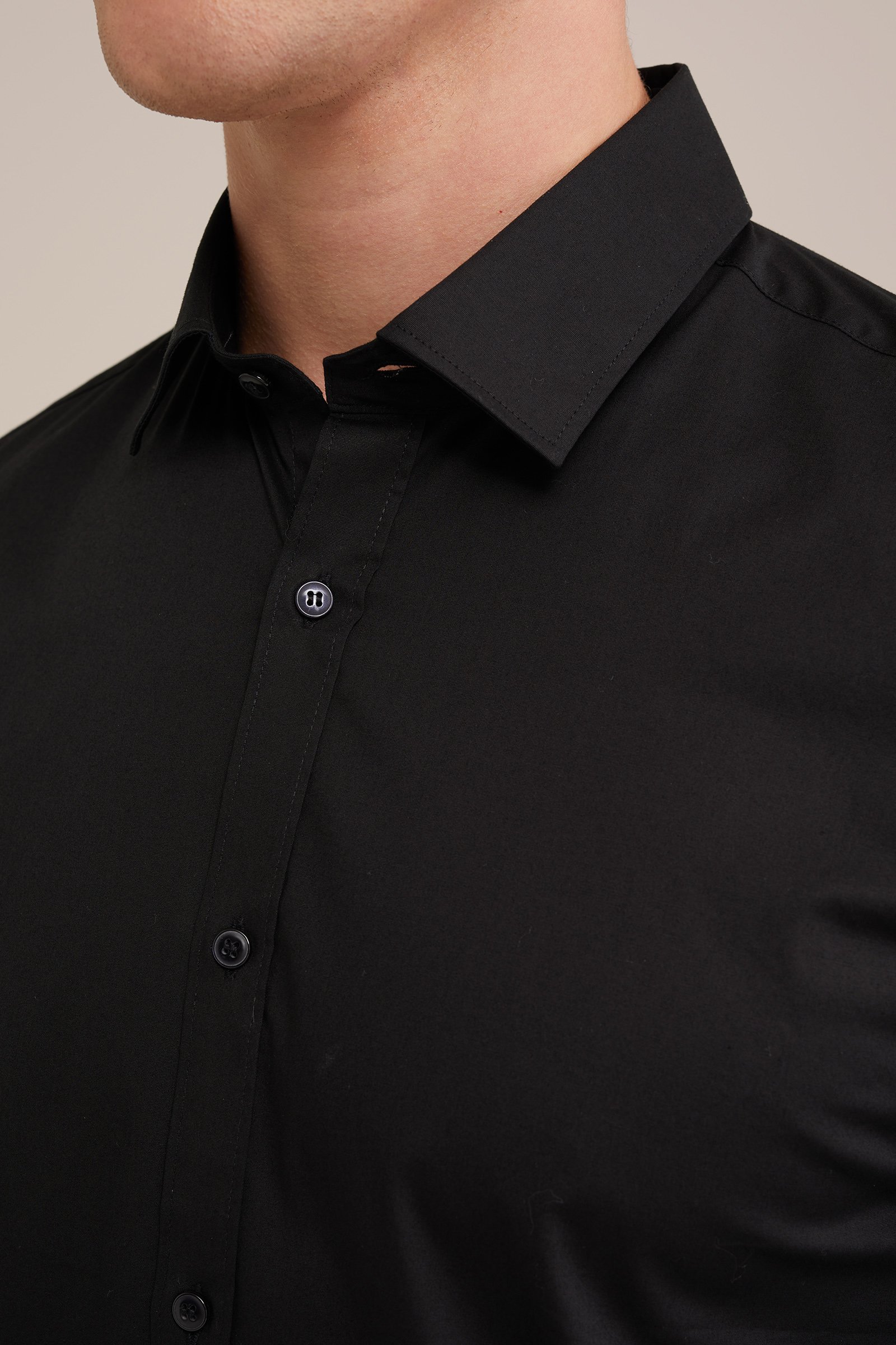 tall fit anti-odour overhemd met stretch Fundamentals Zwart