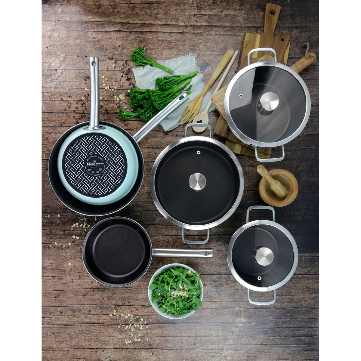 Batterie de Cuisine à Induction 9 Pièces Antiadhésif sans PFOA Design