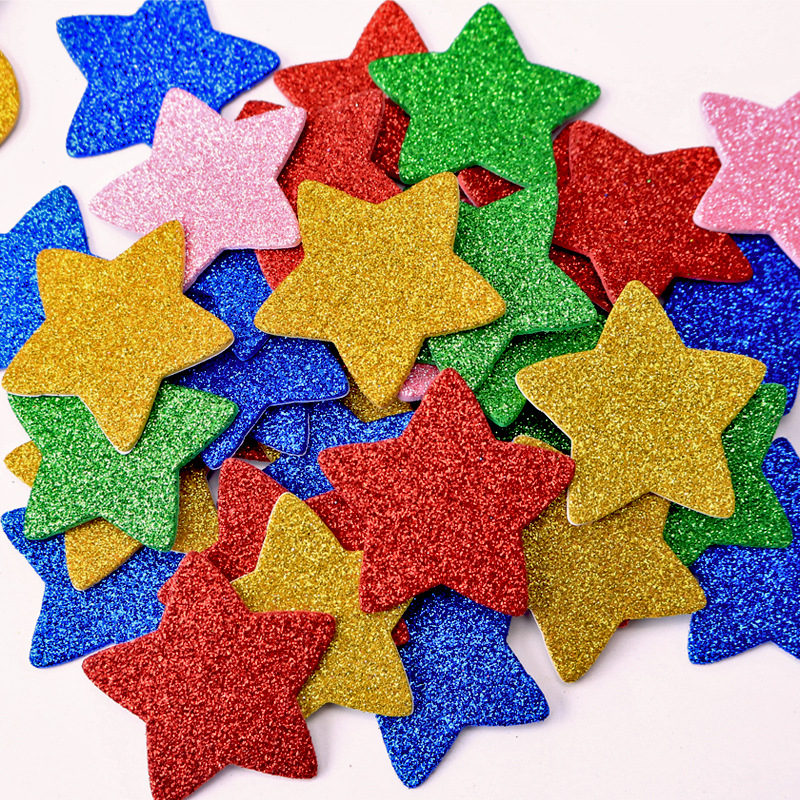 (30er Set) Glitzer Moosgummi Sticker Selbstklebende Bastel Aufkleber - Herzen / Sterne