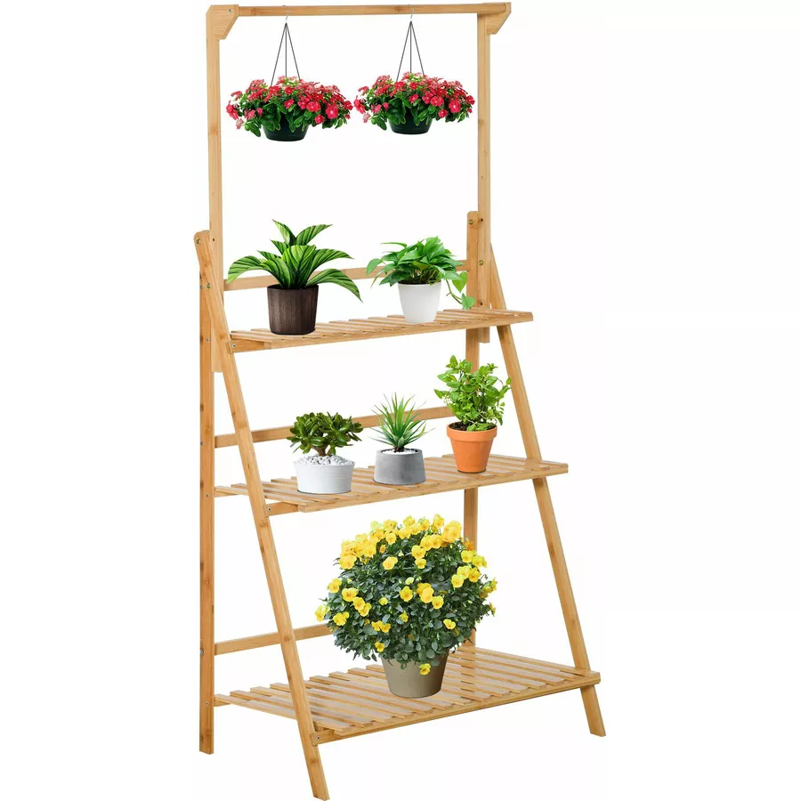 Outsunny Pflanzentreppe mit 3 Stufen natur