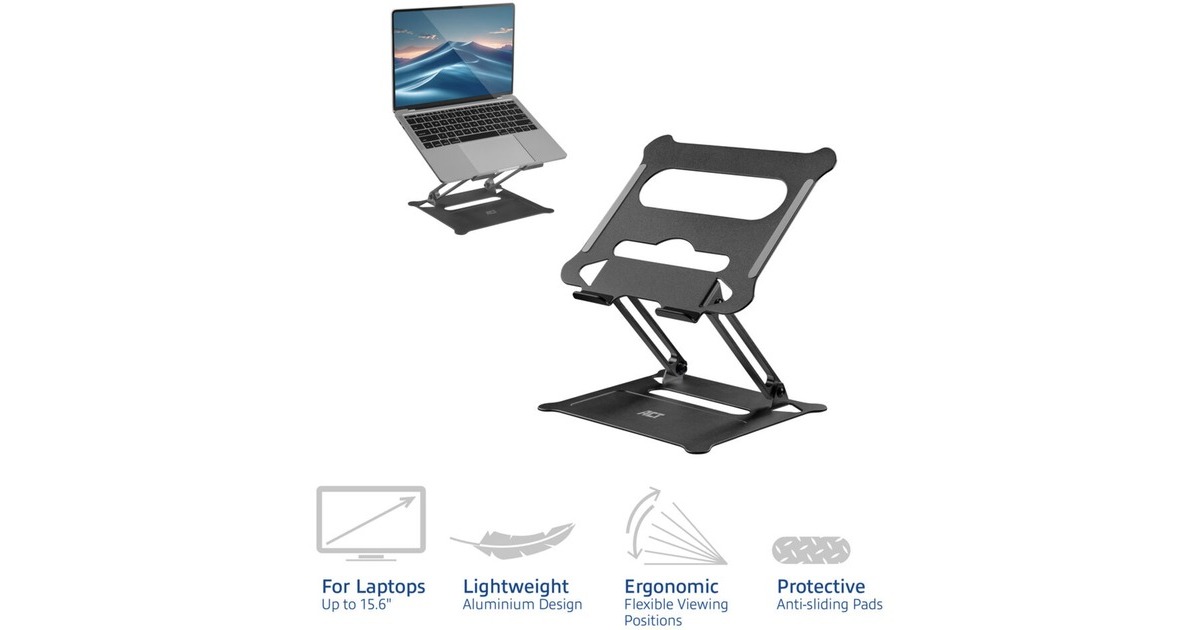 ACT ConnectivityLaptopstandaard, aluminium, inklapbaar, traploos in hoogte verstelbaar  (Zwart)