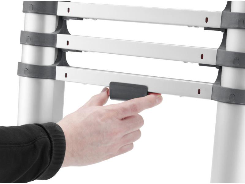 Hailo Teleskop-Anlegeleiter T80 Flexline 380 13 Stufen Aluminium Sicherheits-Teleskopleiter mit Quertraverse