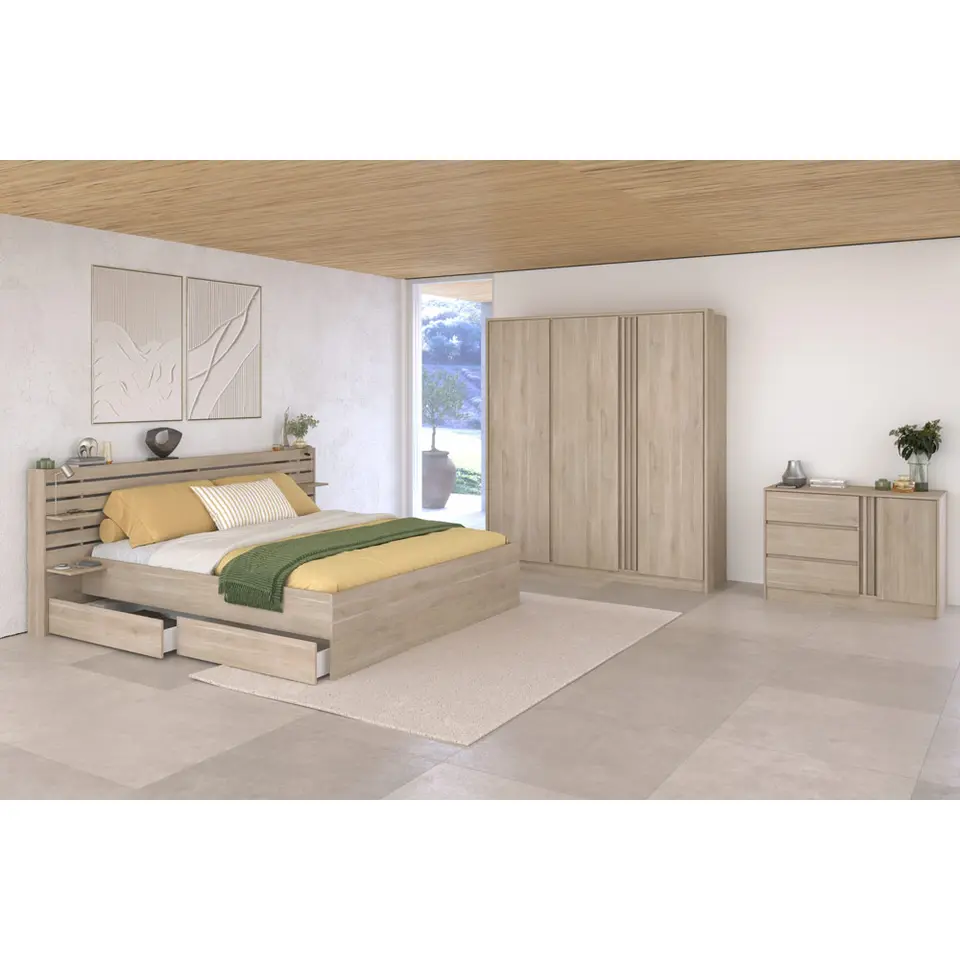 Bed Evi - eikenkleur - 140x200 cm