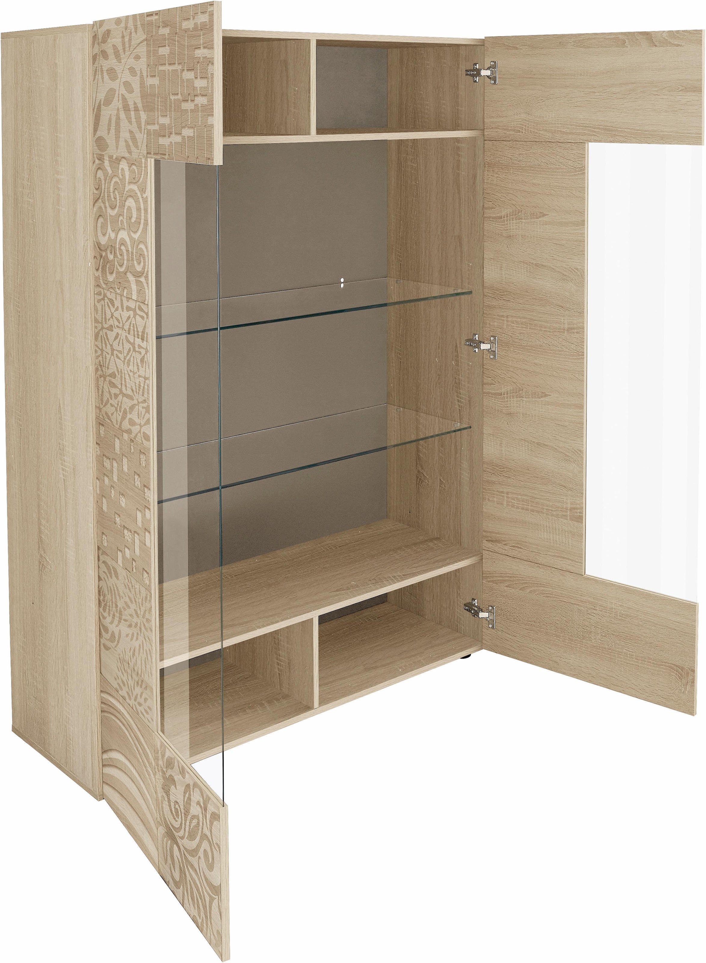INOSIGN Vitrine »Miro« Stauraumvitrine, Höhe 166 cm mit dekorativem Siebdruck