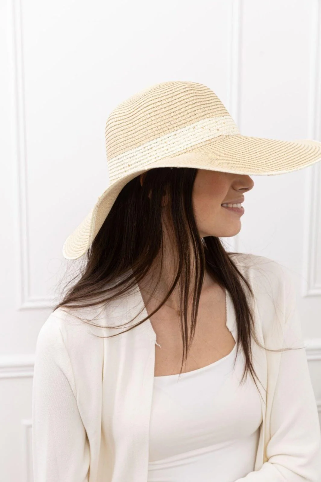 Anobel Copenhagen Faux Straw Boater Hat With Bow Tie Xm3390 beige