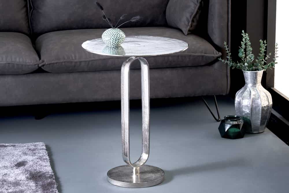 Runder Beistelltisch ELEGANCE 60cm silber Metall Aluminium handmade