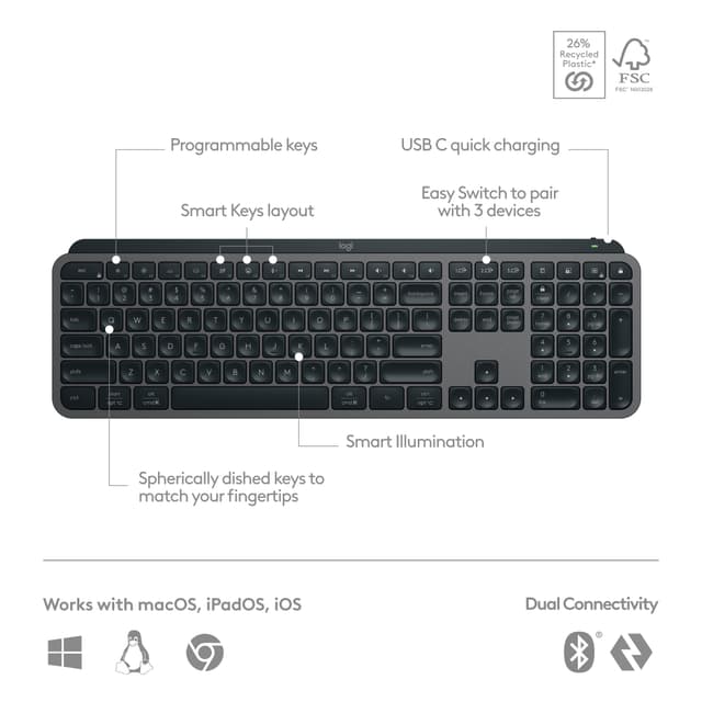 Logitech MX Keys S trådløst tastatur (graphite)