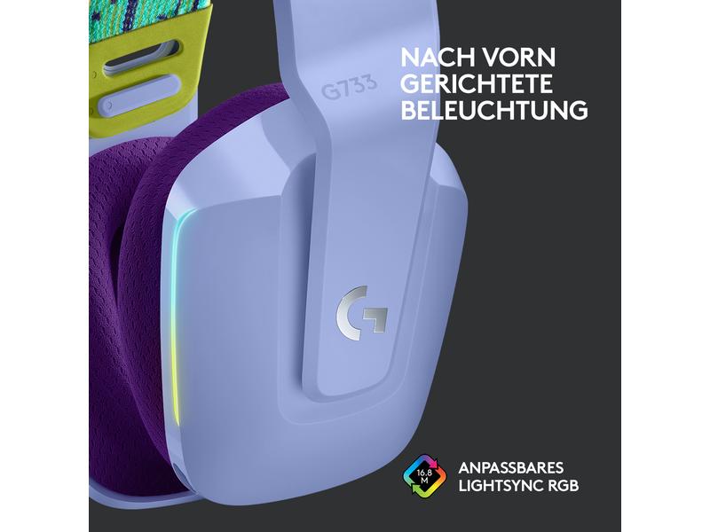 Logitech Headset G733 Lightspeed Lila Wireless-Gaming-Headset mit DTS 7.1 Surround-Sound und RGB Beleuchtung