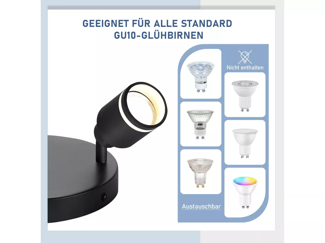 NETTLIFE Spot de plafond noir plafonnier moderne 2 flammes orientables spots GU10 en métal