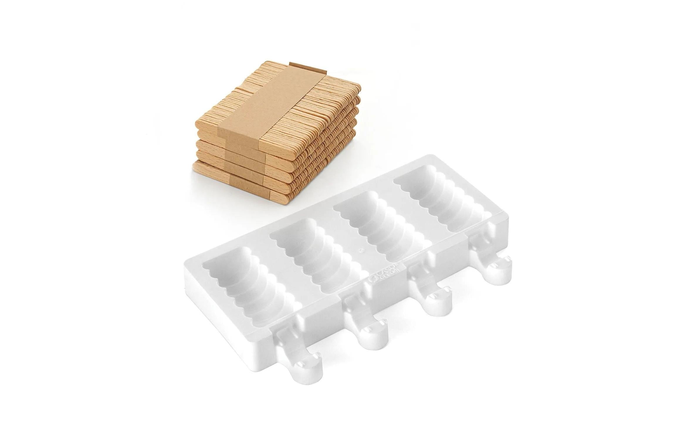 Glaceform Silikonform für Eis – Mini Tango Weiss1 Form - 4 Mulden samt Holzstäbchen und Rezept