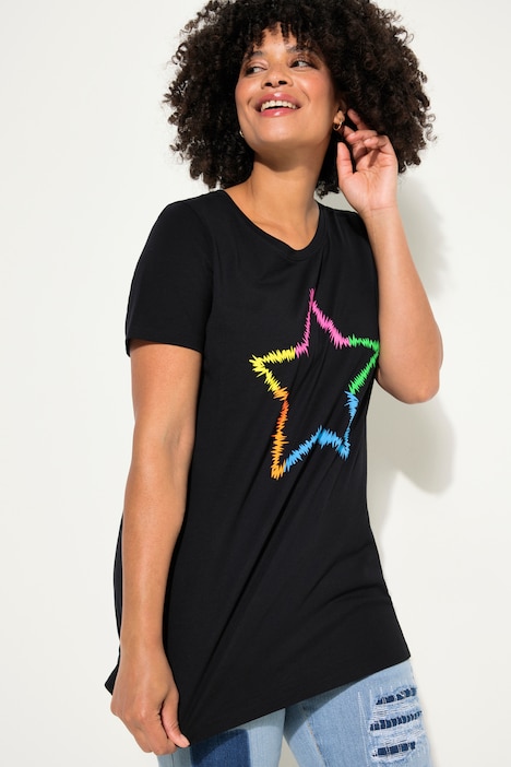 T-Shirt, Neon-Stern, Rundhals, Halbarm