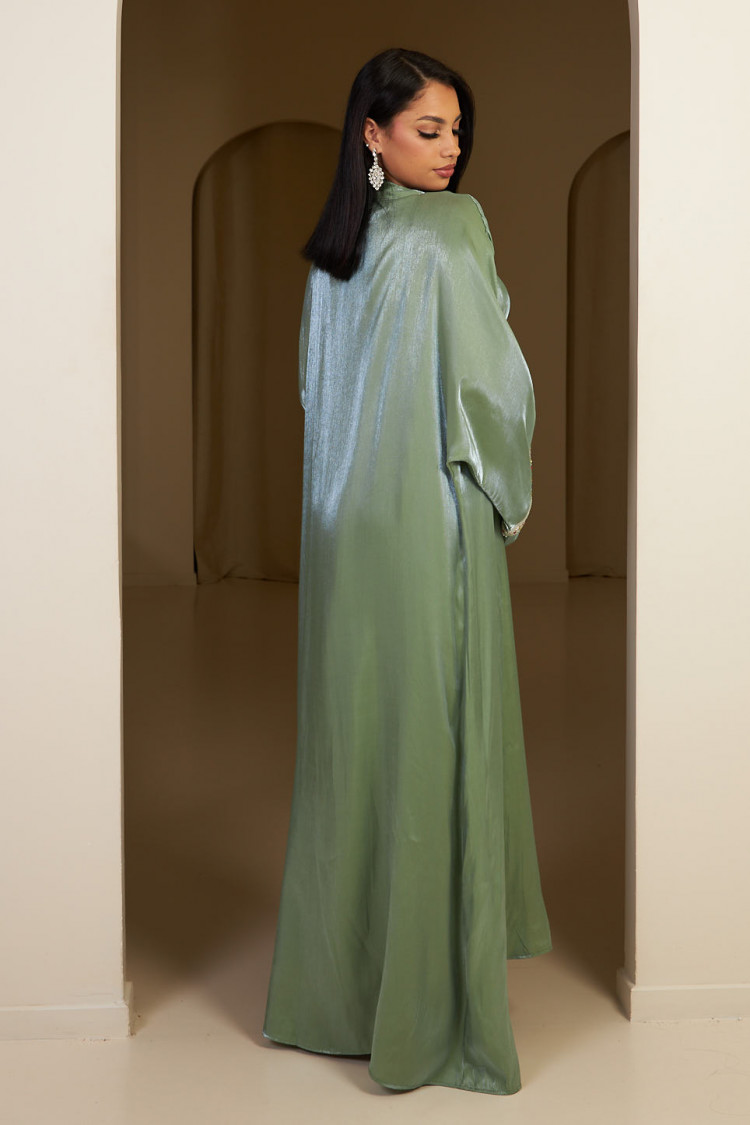 Ensemble 2 pièces abaya + gilet ceinturé kaki