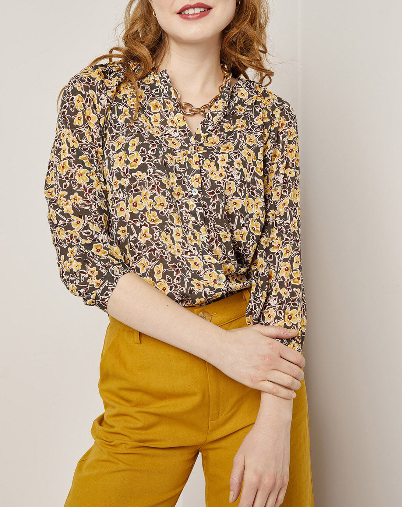 See u Soon Chemise Anaïs imprimée gris/jaune