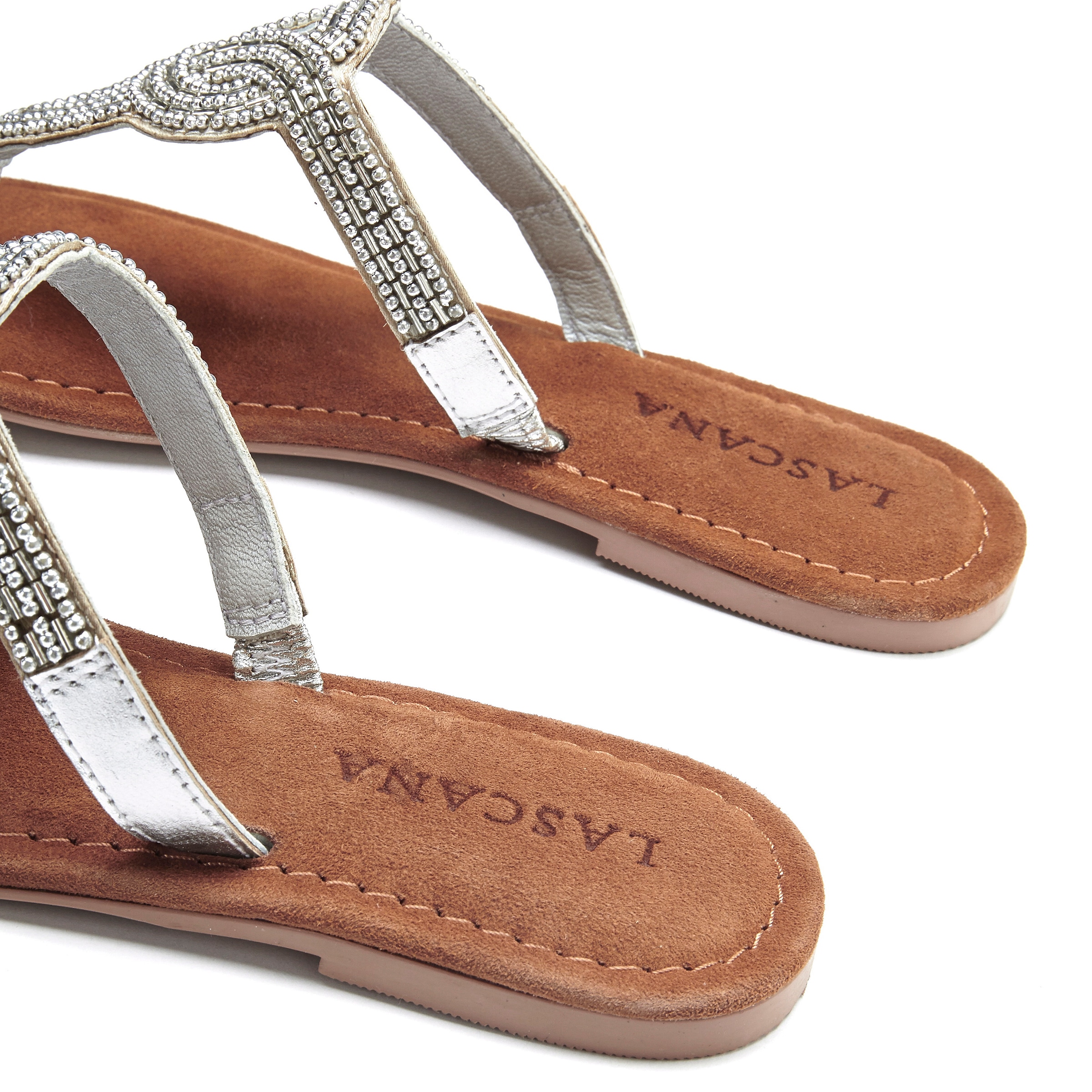 LASCANA Zehentrenner »Sandale, Pantolette, Sommerschuh,«  mit Zierperlen und softer Lederinnensohle