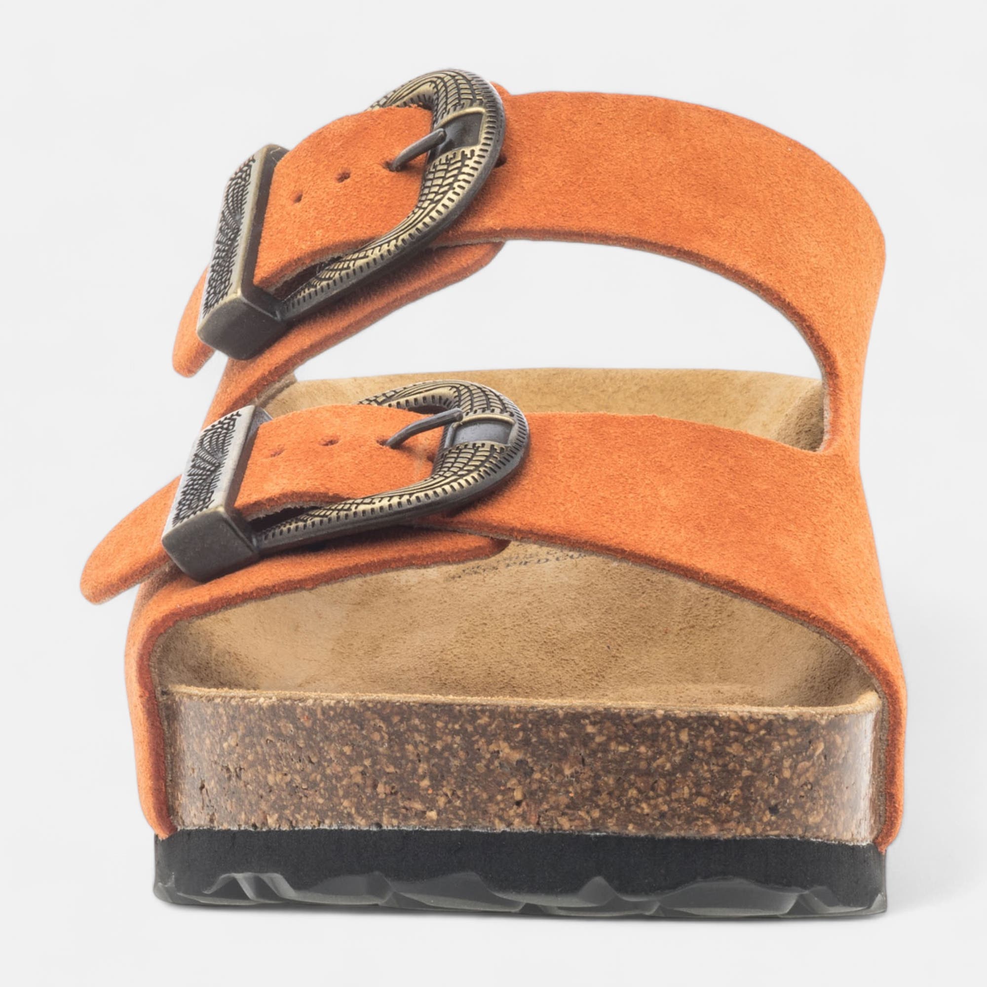 Mules semelle liège Femme en cuir orange