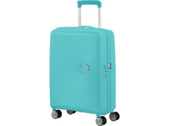 American Tourister Sounbox Spinner Expandable (4 wheels) 55cm, Trolley, Hård skal, Blå, Poolside Blue, Lille, Polypropylen (PP)
