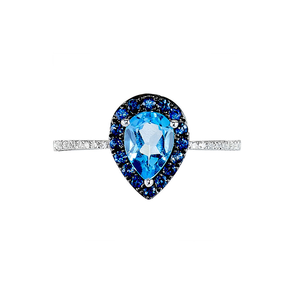 Bague Kenza Or Blanc Topaze Et Saphir Et Diamant