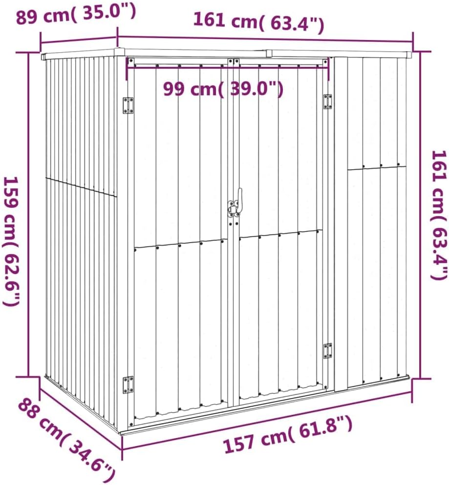 ACAGALA Metall Gerätehaus Geräteschuppen Gartenhaus 161 x 89 x 161 cm, Gartenschrank Wetterfester Metallschuppen mit Doppeltüren, Ideal für Gartenwerkzeug & Fahrräder - Verzinkter Stahl, Anthrazit