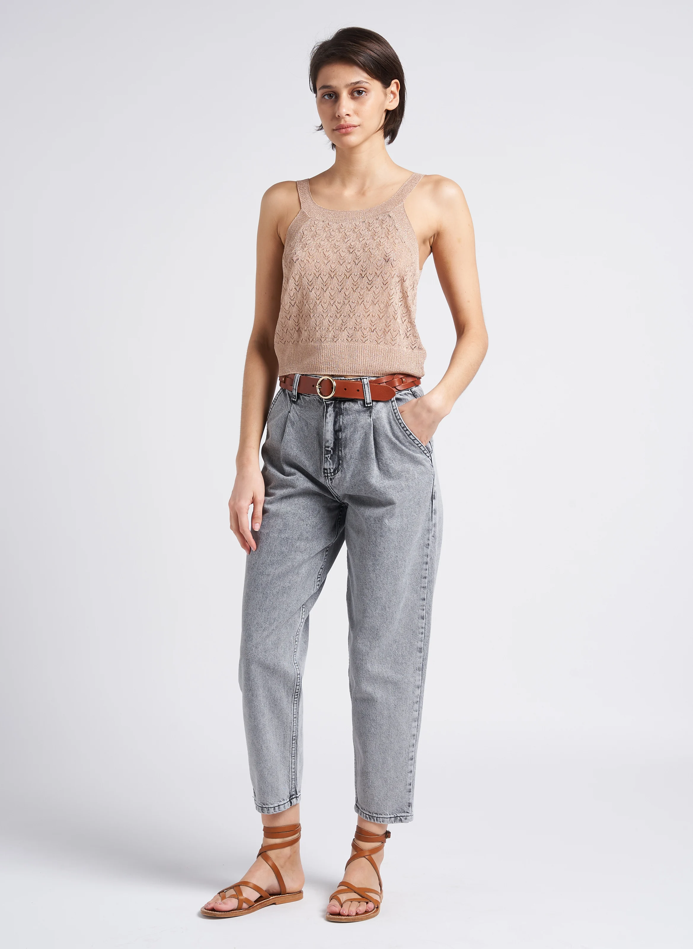 Jean baggy en coton délavé | Argent