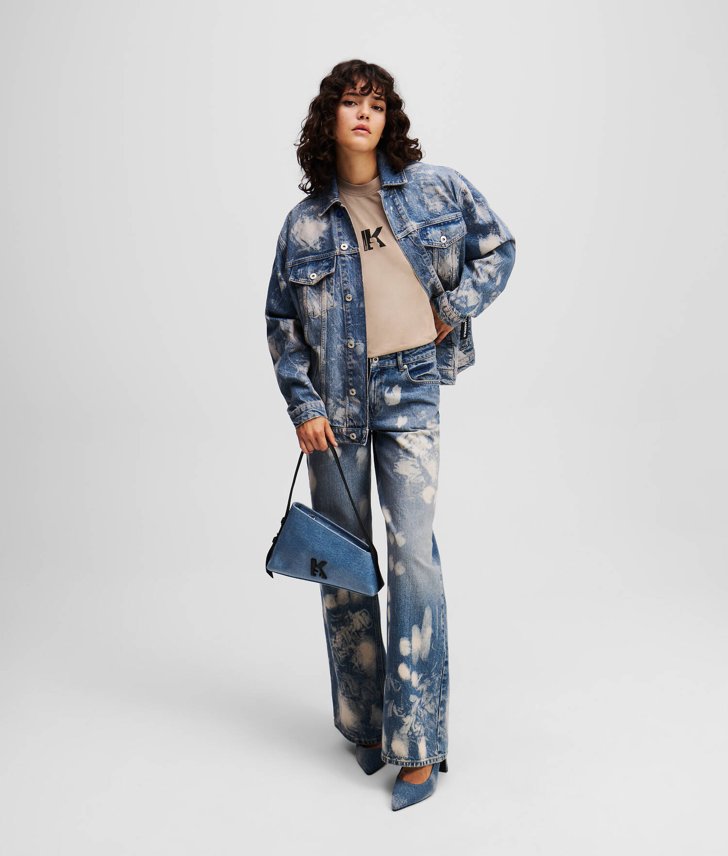 JEAN DÉCONTRACTÉ TAILLE MI-HAUTE EFFET DÉLAVÉ - Denim blanchi