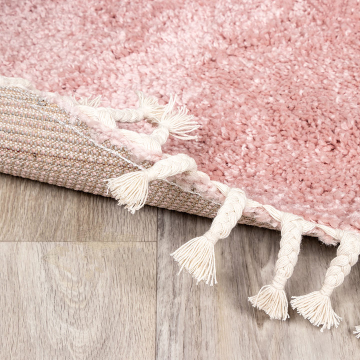 Rond hoogpolig vloerkleed - Lofty Fringe Roze | Sfeervol!